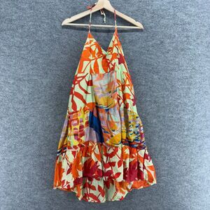 Kaaku Dress Women One Size Orange Floral Shift Midi Sleeveless Halter Neck